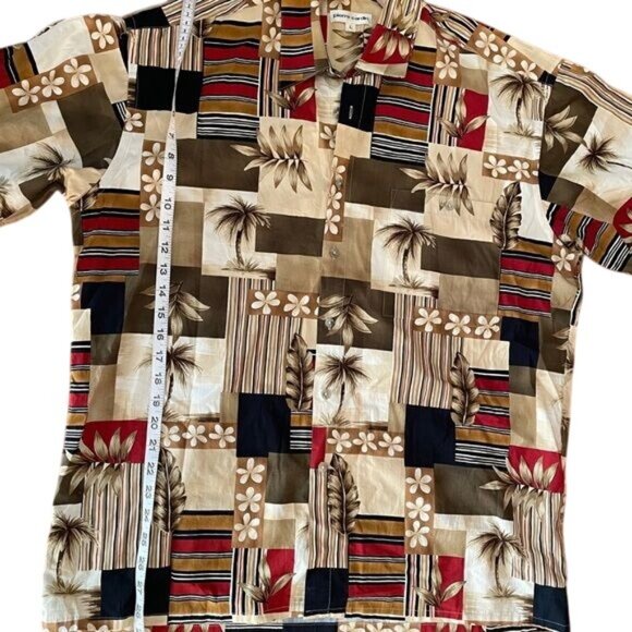 Pierre Cardin Mens Hawaiian Shirt L Short Sleeve Tropical Print 100% Cotton Beig - Picture 5 of 6